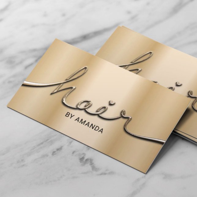 Hair Stylist Modern Gold 3D Script Hair Salon Business Card (Creator Uploaded)