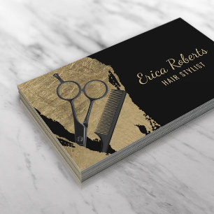 Hair Stylist Modern Gold Brush Stroke Salon Business Card