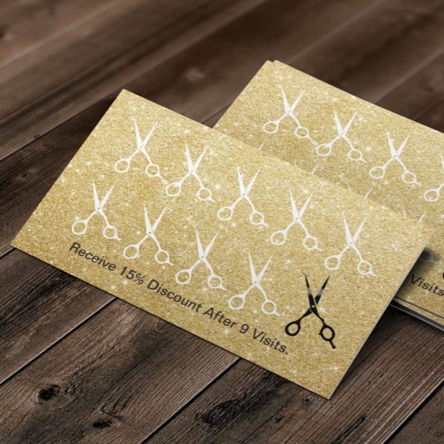 Hair Stylist Modern Gold Glitter Loyalty Punch Card (Creator Uploaded)