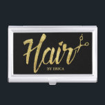 Hair Stylist Modern Gold Script Salon Elegant Business Card Holder<br><div class="desc">Hair Stylist Modern Gold Script Salon Elegant Business Card Holder.</div>