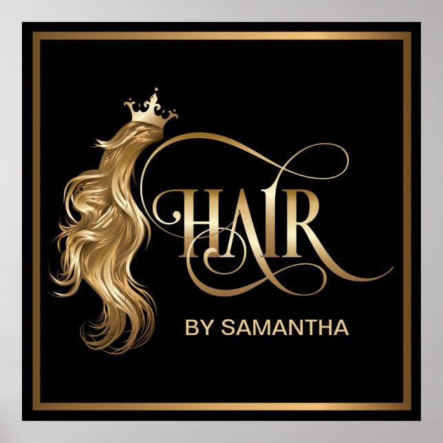 Hair stylist modern gold typography hair extension poster (Front)