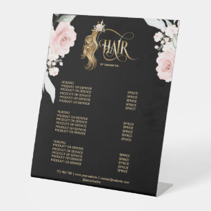 Hair stylist modern gold typography price list rac pedestal sign