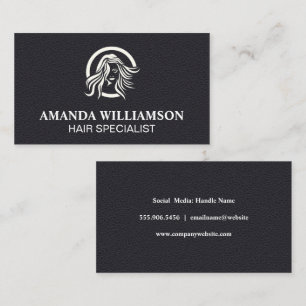 Hair Stylist Modern Logo Black Leather Business Card