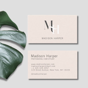 Hair stylist modern monogram initials blush pink business card