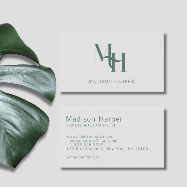 Hair stylist modern monogram initials grey business card (Creator Uploaded)