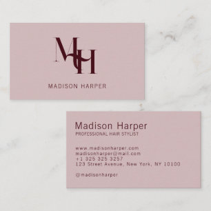 Hair stylist modern monogram initials pink red business card