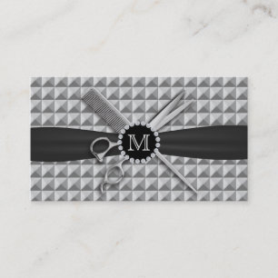 Hair Stylist-Modern Monogram Scissor & Comb Metal Business Card