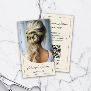 Hair Stylist Modern Photo Cream Business Card