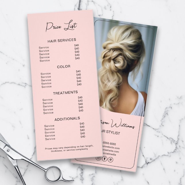 Hair Stylist Modern Pink Price List Rack Card (Hair Stylist Modern Pink Price List Rack Card)
