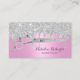 Hair Stylist Modern Pink Silver Drips Beauty Salon Business Card