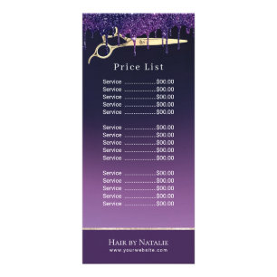 Hair Stylist Modern Purple Drips Salon Price List Rack Card
