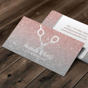 Hair Stylist Modern Rose Gold & Silver Glitter Business Card