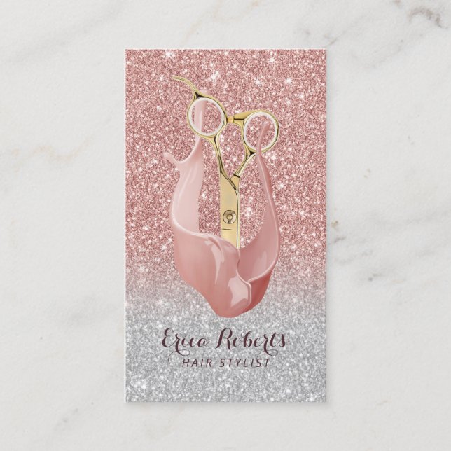 Hair Stylist Modern Rose Gold Silver Ombre Salon Business Card (Front)