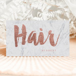 Hair stylist modern rose gold typography marble business card<br><div class="desc">A modern,  stylish hair stylist business card with modern hand lettering style brush typography in faux rose gold foil on a trendy and elegant white marble background. If you need any customisation,  don't hesitate in contacting me</div>