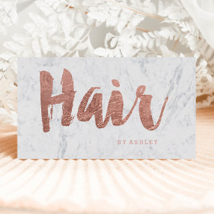 Hair stylist modern rose gold typography marble business card