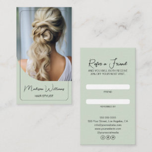 Hair Stylist Modern Sage Green Referral Card