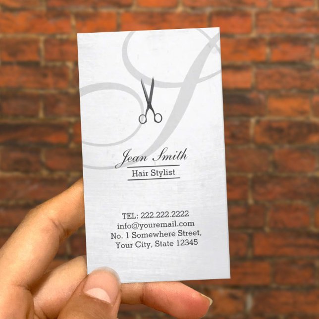 Hair Stylist Modern Script Monogram Business Card (Creator Uploaded)
