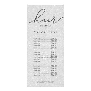 Hair Stylist Modern Silver Glitter Price List Rack Card