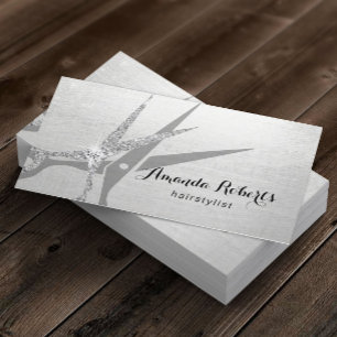 Hair Stylist Modern Silver Glitter Scissor Salon Business Card