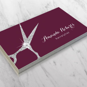 Hair Stylist Modern Silver Scissor Salon Burgundy Business Card