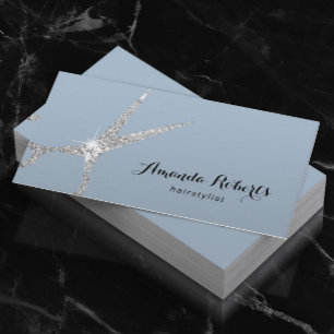 Hair Stylist Modern Silver Scissor Salon Dusty Blu Business Card