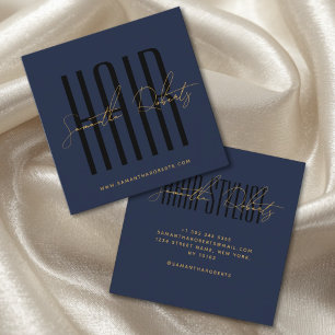 Hair stylist modern typography script blue square business card