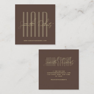 Hair stylist modern typography script brown square business card