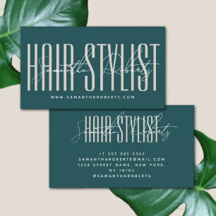 Hair stylist modern typography script green business card