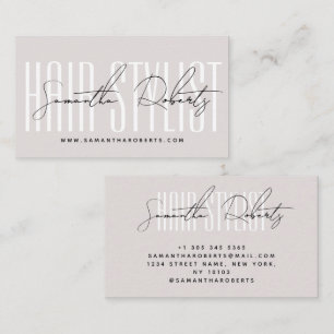 Hair stylist modern typography script pearl pink business card