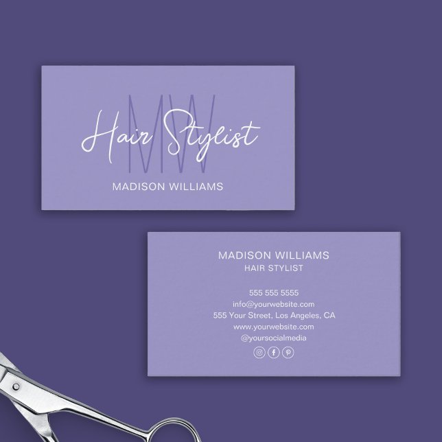 Hair Stylist Monogram Logo Purple Business Card (Hair Stylist Monogram Logo Purple Business Card)