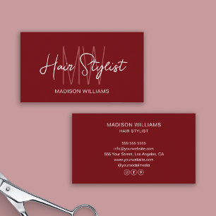 Hair Stylist Monogram Logo Red Business Card