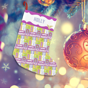 Hair Stylist Occupation   Pink Glitter Small Christmas Stocking
