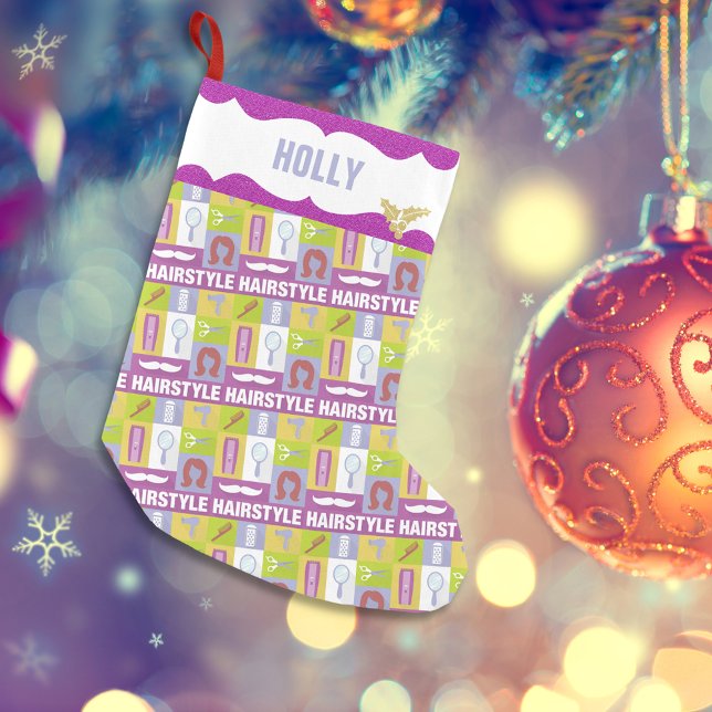 Hair Stylist Occupation | Pink Glitter Small Christmas Stocking (Creator Uploaded)