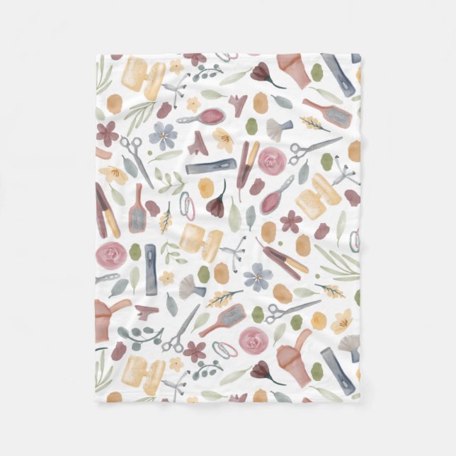 Hair Stylist | Pattern | Watercolor Fleece Blanket (Front)