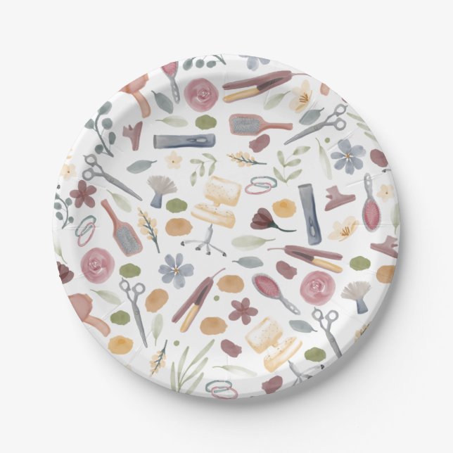 Hair Stylist | Pattern | Watercolor Paper Plate (Front)