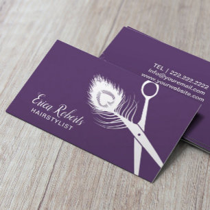 Hair Stylist Peacock Scissor Purple Beauty Salon Business Card