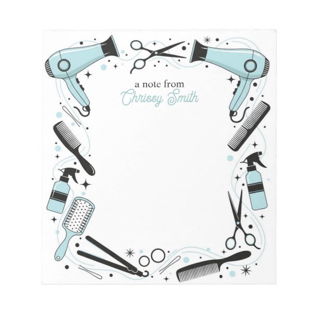 Hair stylist Personalized Blue Stars & Sparkles Notepad (Front)
