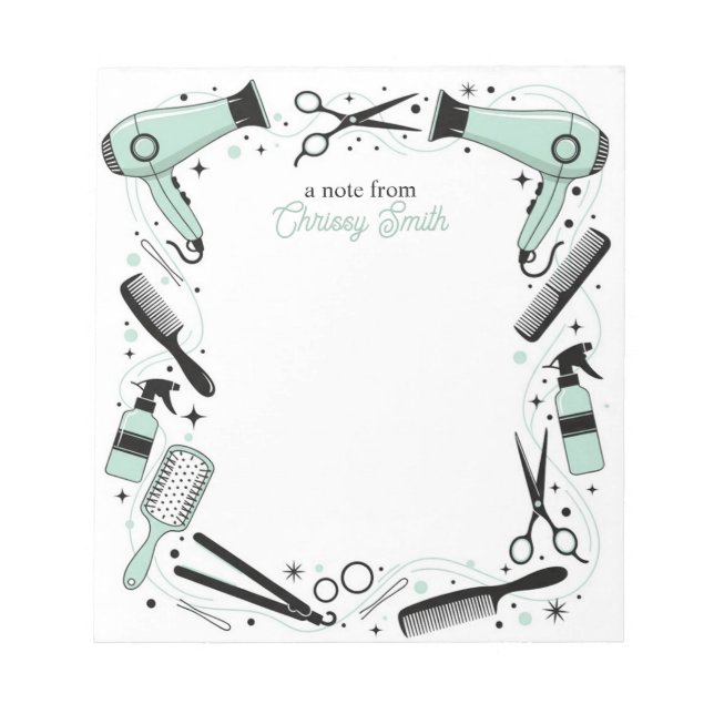 Hair stylist Personalized Mint Stars & Sparkles Notepad (Front)