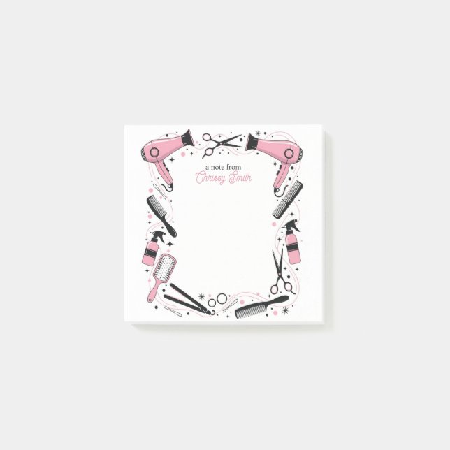 Hair stylist Personalized Pink Stars & Sparkles Post-it Notes (Front)