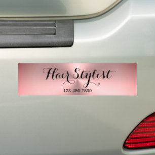 Hair Stylist Phone Number Pink Brushed Metal Look Bumper Sticker