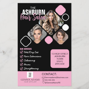 Hair Stylist Photo Custom Design in Black pink Flyer