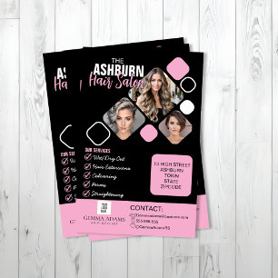Hair Stylist Photo Custom Design in Black pink Flyer
