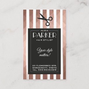 Hair stylist pink gold geometric black elegant business card