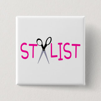 Hair Stylist Pink with Scissors 15 Cm Square Badge