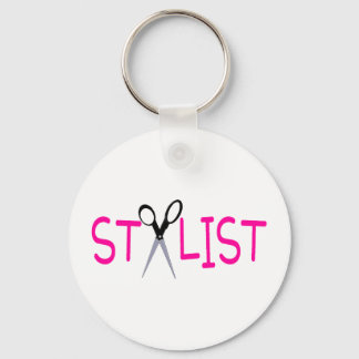 Hair Stylist Pink with Scissors Key Ring