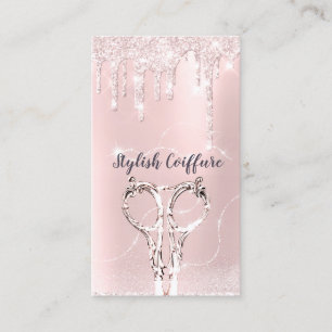 Hair Stylist Pinky Drips Glitter Coiffure Scissors Business Card