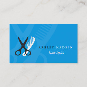 Hair Stylist - Plain Blue Scissor Comb Logo Business Card