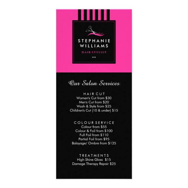 Hair Stylist Price List and Service Menu (Front)