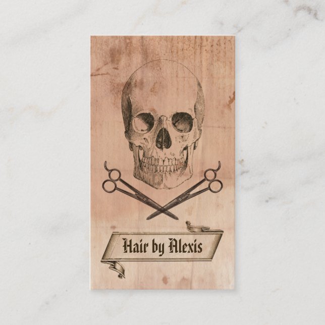 hair stylist punk grunge skull hairstylist brown business card (Front)
