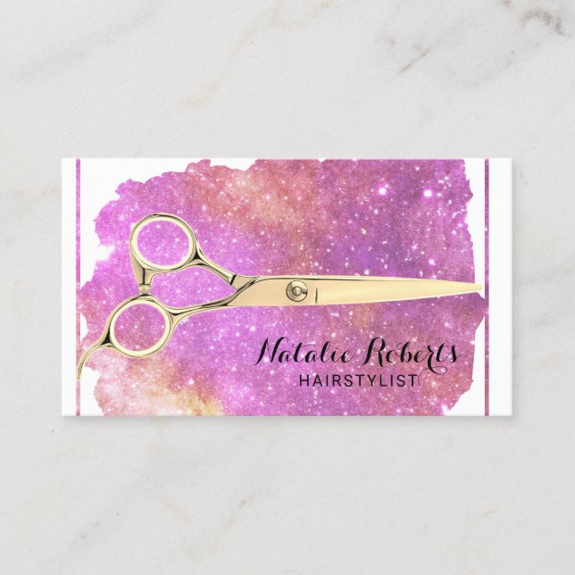 Hair Stylist Purple Glam Glitter Beauty Salon Business Card (Front)